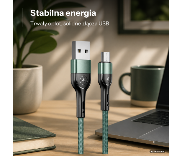 USAMS Kabel pleciony U55 2A micro USB zielony 1m - 1569104 - zdjęcie 2